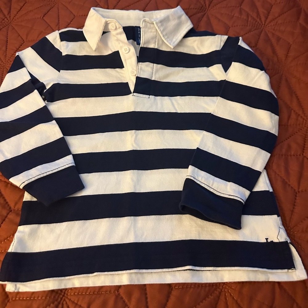 Boys Janie‎ & Jack Navy/White Striped Rugby Polo Shirt Size 4
